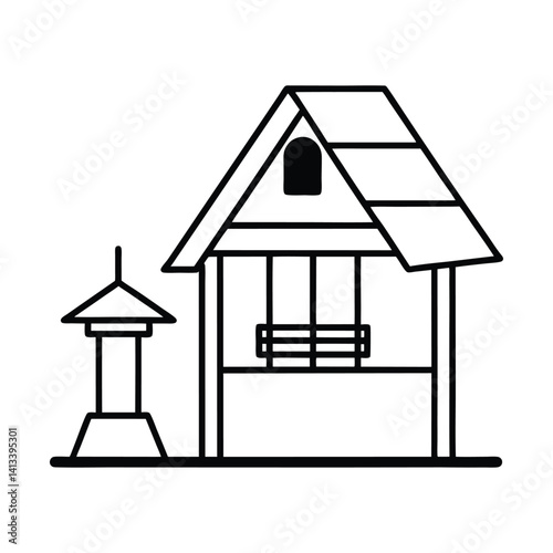 Farmhouse with Water Pump Silhouette