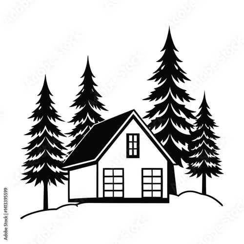 Snow Covered Farmhouse Silhouette