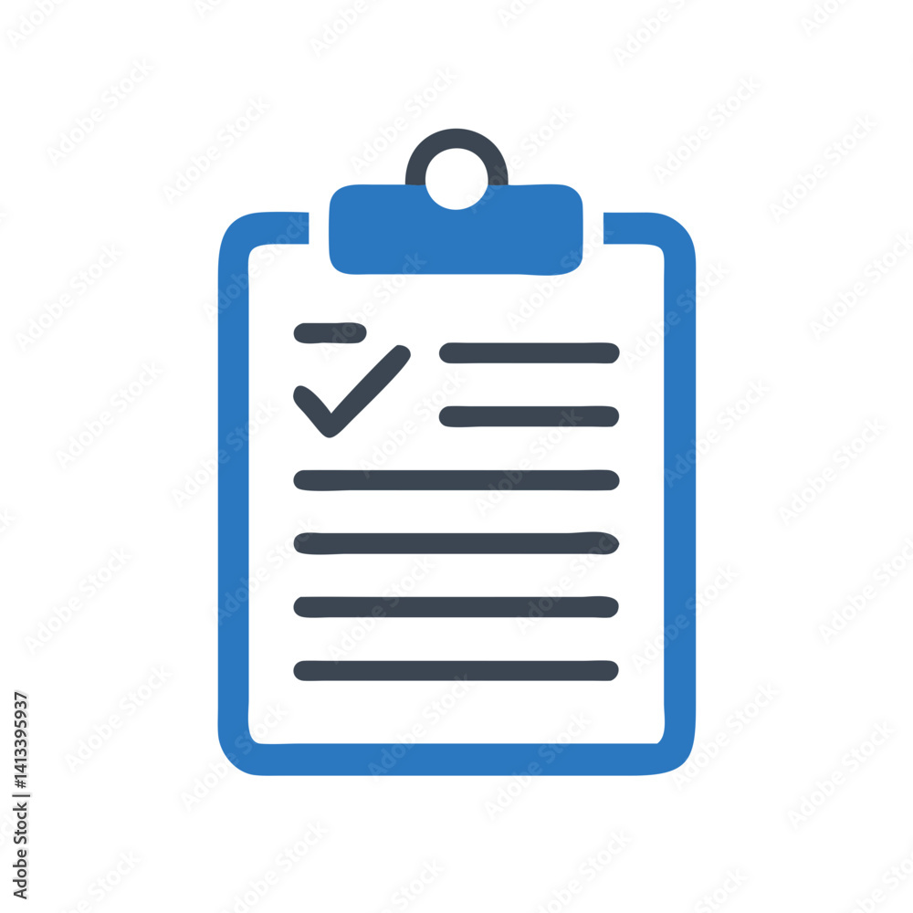 Clipboard with paper icon featuring checkmark, symbolizing task management and organization. Clipboard with paper icon featuring checkmark, symbolizing task management and organization.