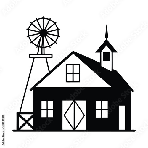 Wooden Farmhouse with Weathervane Silhouette
