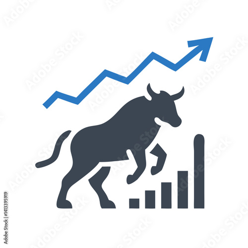 Bull market icon with ascending graph and upward trend, symbolizing financial growth and market optimism.