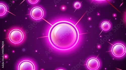 Abstract Glowing Network of Connected Circles with Pink and Purple Hues