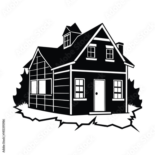 Abandoned Farmhouse with Broken Roof Silhouette