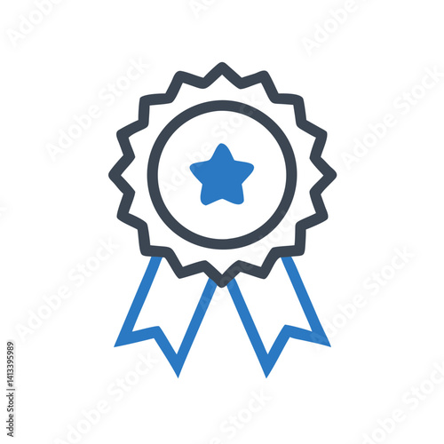Ribbon badge icon with star, symbolizing achievement, recognition, and quality assurance.