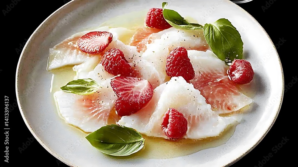 Delicate fish, berries, and basil