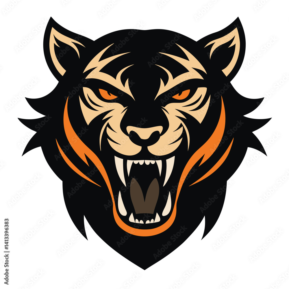 Fototapeta premium Tiger Head Silhouette – Wild Animal Vector Art on White Background