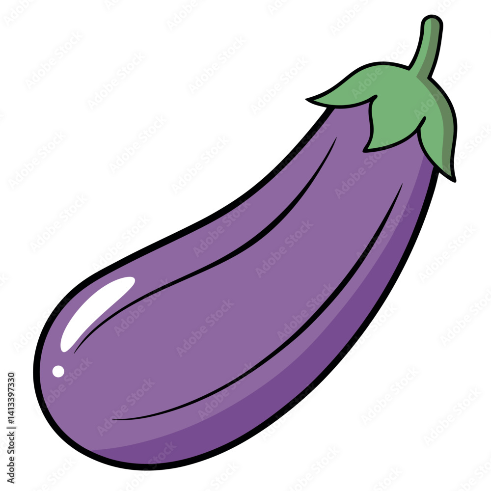 Fresh Purple Eggplant with Green Stem and Leafy Crown. Fresh Purple Eggplant with Green Stem and Leafy Crown.