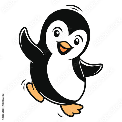Playful Penguin Cartoon Illustration Isolated On White Background For Children Designs