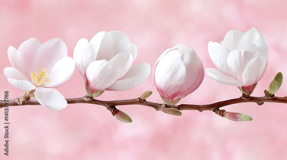 Delicate magnolia blossoms on a branch
