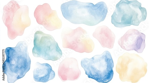 Watercolor Pastel Blobs Isolated on White Background for Creative Designs