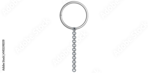 Realistic Silver Key Chain With Metal Ring Vector Illustration.	