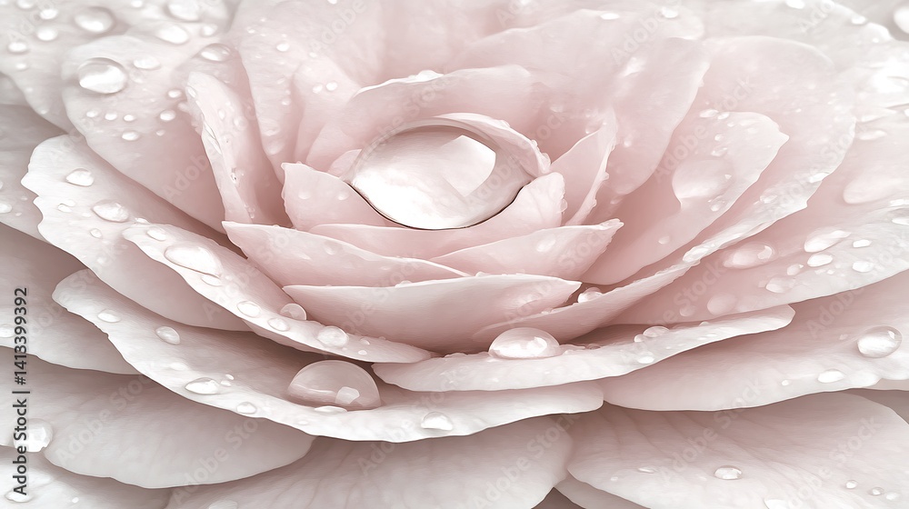 Delicate pink flower, dew drops