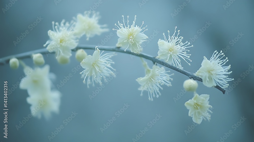 Delicate white blossoms on a slender branch