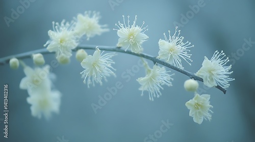 Obraz na płótnie Delicate white blossoms on a slender branch w salonie