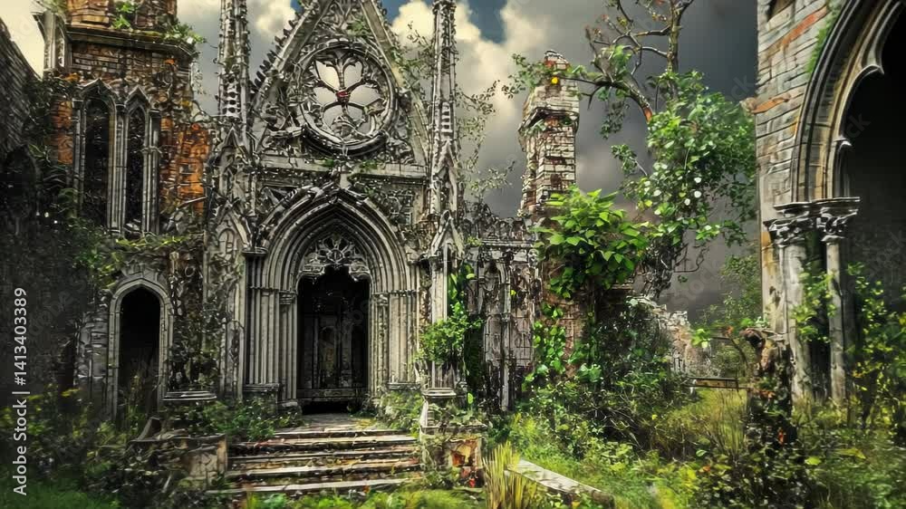 Ruined Gothic Chapel overgrown with nature Ruined Gothic Chapel overgrown with nature