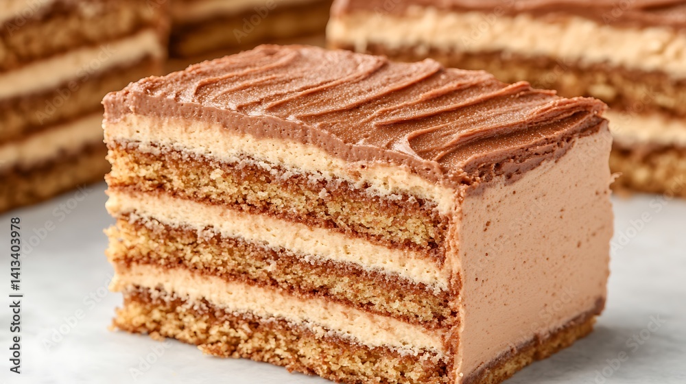 Delicious layered cake with chocolate frosting