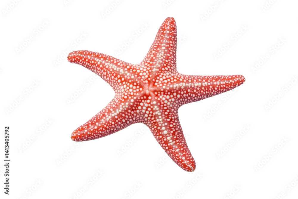 Red starfish with white spots on its body, isolated Red starfish with white spots on its body, isolated