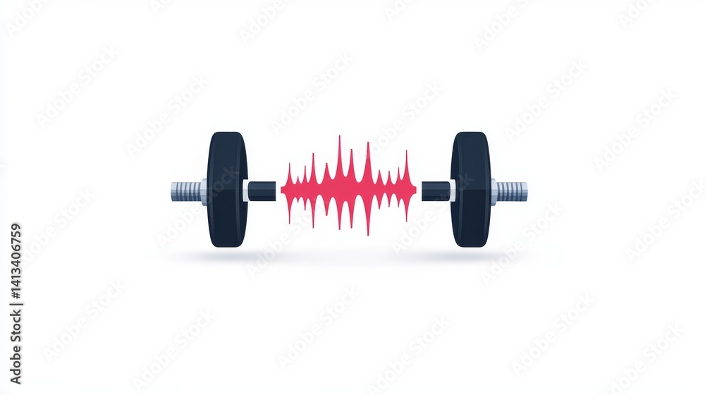 Obraz premium The abstract barbell illustration features a red line that symbolizes a heartbeat