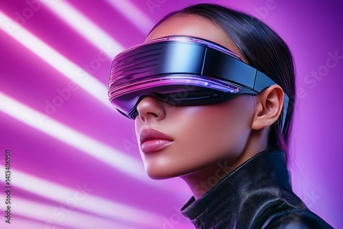 Obraz na płótnie A woman wearing a virtual reality headset w salonie