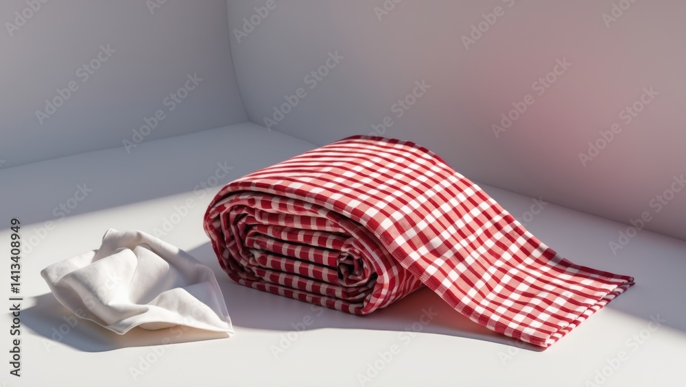 The plaid tablecloth. Stylish cotton napkin. The plaid tablecloth. Stylish cotton napkin.