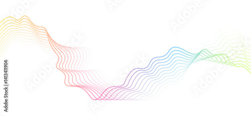 Futuristic geometric abstract shapes neon halftones pulsating undulating wavy dotted lines. Gradient sound wave. Modern vector design for equalizer, audio recording, voice assistant.