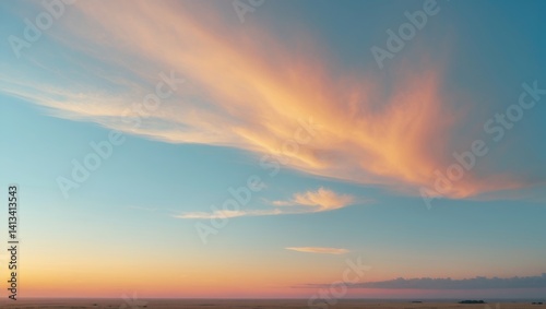 Gorgeous high-definition landscape photo featuring elegant soft gradient clouds and sunlight in a blue sky, perfect for backgrounds