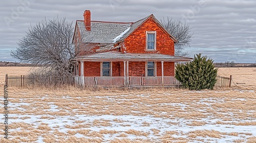 Obraz na płótnie Derelict farmhouse in winter field w salonie