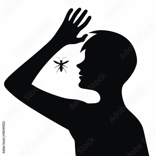 Person silhouette with mosquito near face