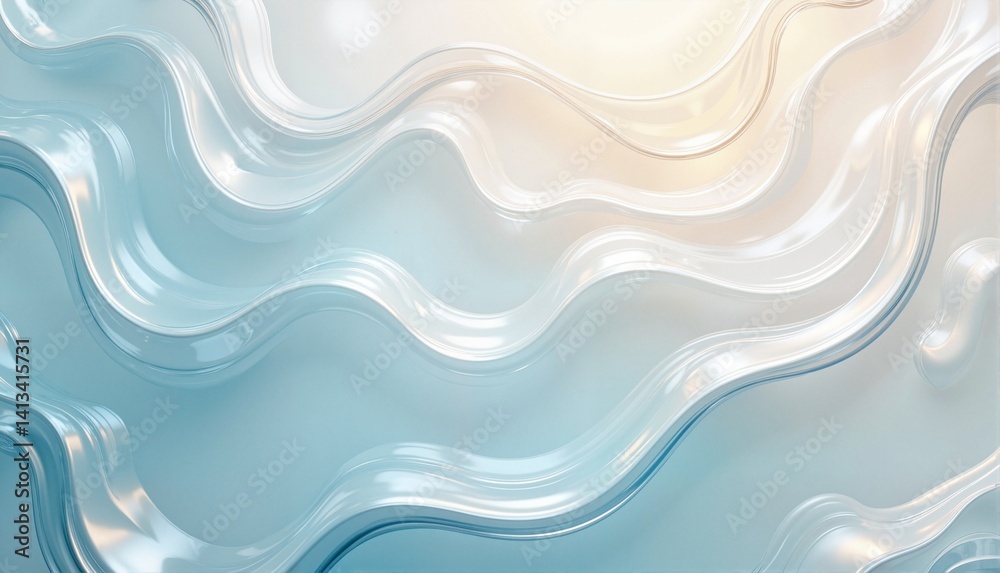Flowing abstract wave patterns in soft blue and white tones, creating a serene and modern backdrop, concept of interior design or branding visuals