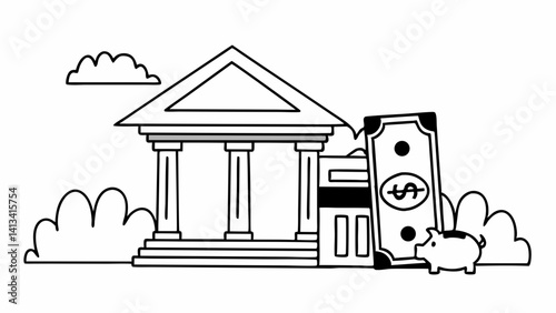 Banking & Finance Icons: Line style icons for ATM, credit card, bank building, piggy bank, money, cash withdrawal, loan, interest rate, currency exchange, investment, and more. Editable stroke.