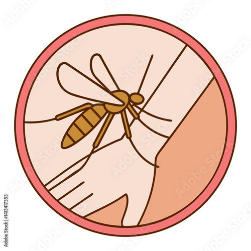 Mosquito biting wrist marked with red warning circle