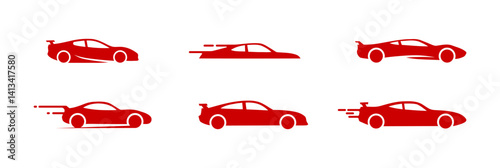 Sports car logo icon set. Motor vehicle silhouette emblems. Auto garage dealership brand identity design elements.