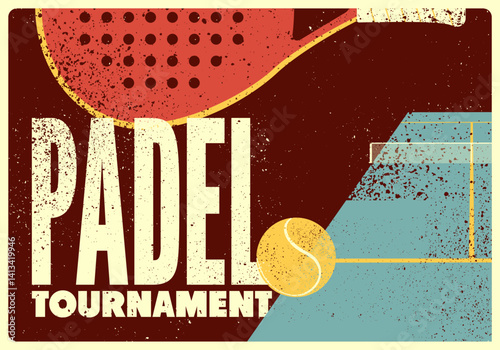 Padel tennis Tournament typographical vintage grunge style poster design. Retro vector illustration.