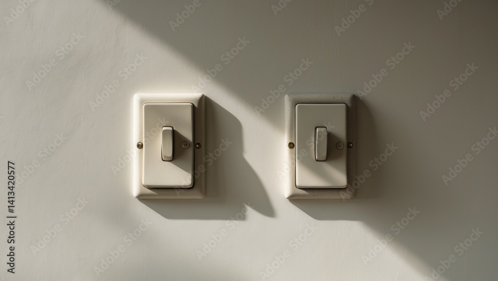 Two white light switches in the off position