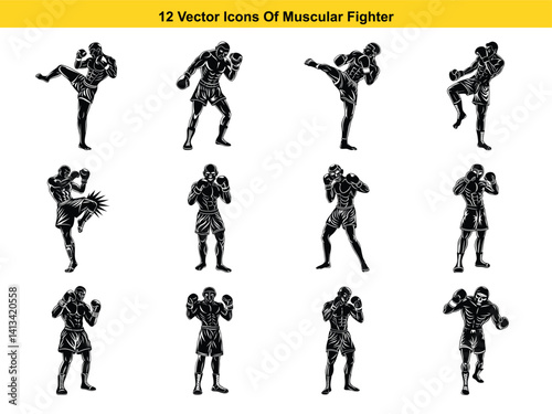 Silhouettes of people in various poses and activities in vector style