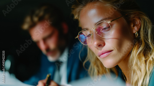 Business couple working in finance sector