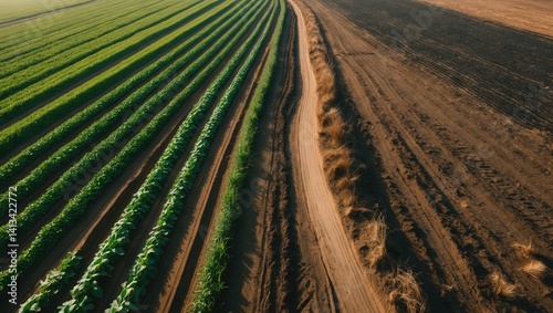 Transforming barren land into fertile soil: Aerial view from a drone