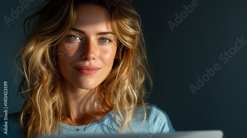 Woman's portrait working on laptop
