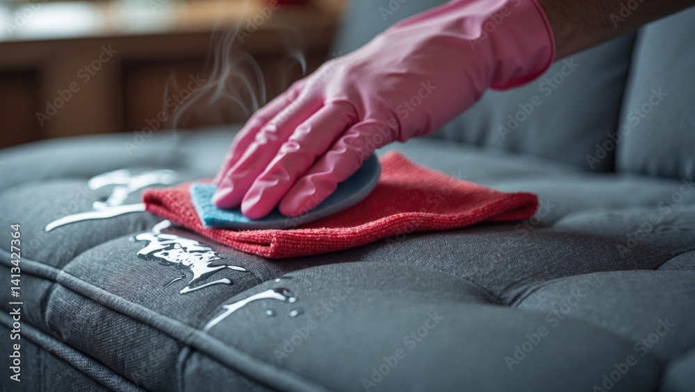 Fototapeta premium Upholstered furniture maintenance through chemical cleaning