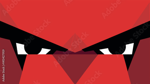 Abstract red geometric design with intense eyes and sharp angular shapes flat vector illustration