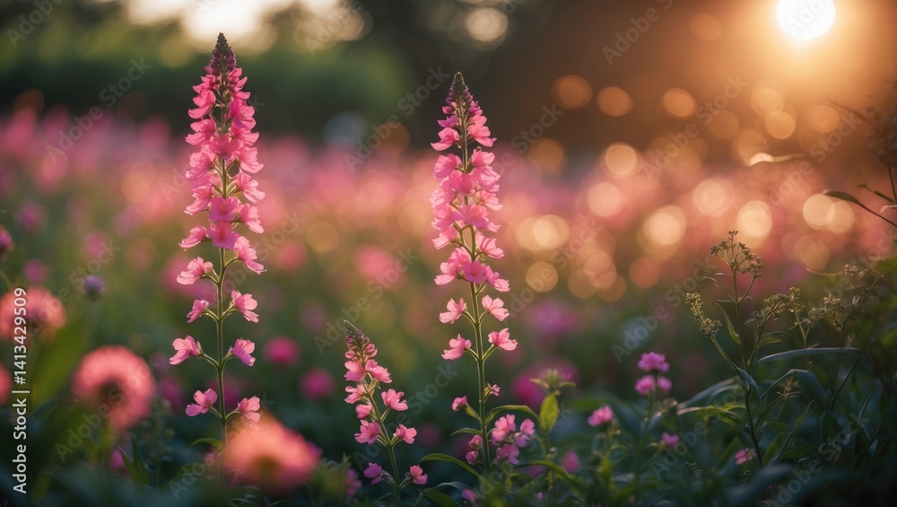 Obraz premium Golden hour macro details of various plant species.