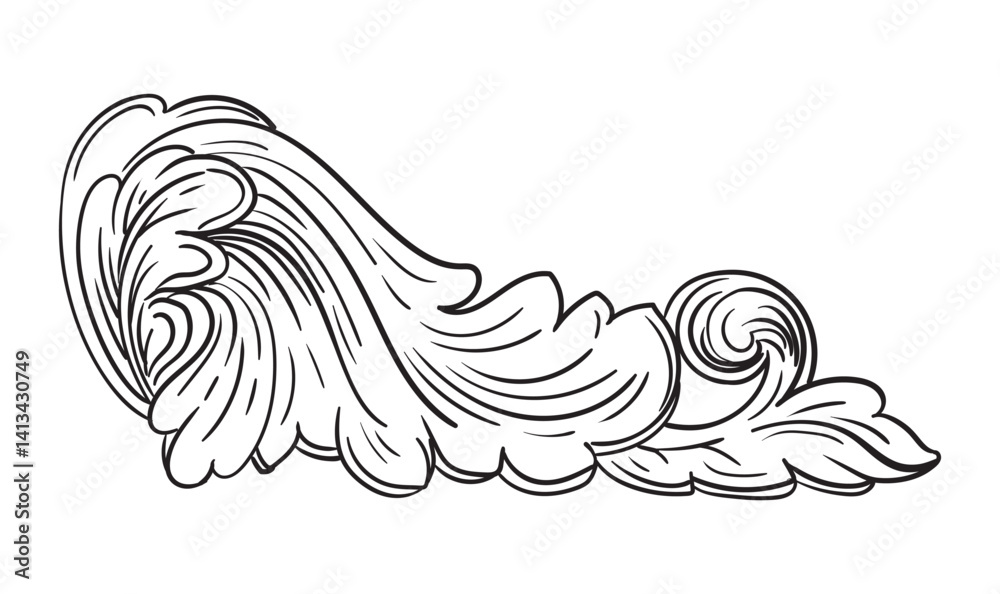 Obraz premium Decorative ornament hand drawing design element. Baroque scroll ornate monogram. Victorian filigree flourish swirl vignette. Vector isolated illustration for design, print, fabric, invitation, wedding