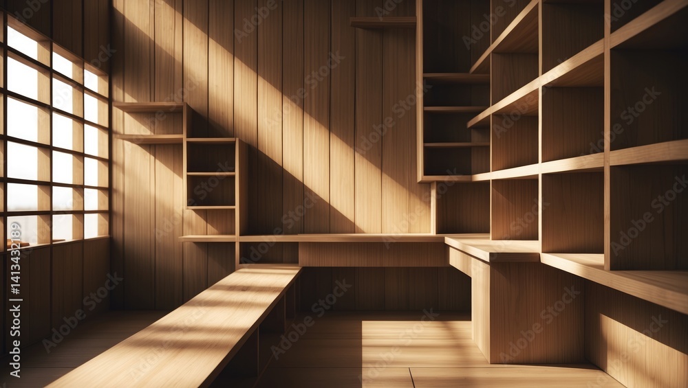 Obraz premium Partition crafted from wood in Japanese design