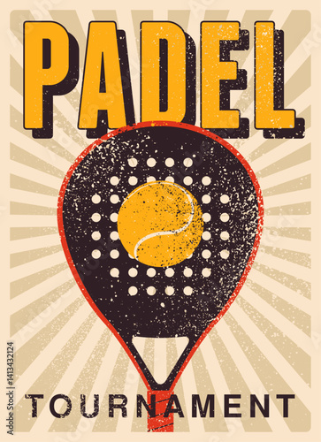 Padel tennis Tournament typographical vintage grunge style poster design. Retro vector illustration.