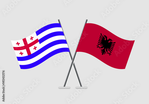 Ajaria and Albania vector flags with realistic waving appearance