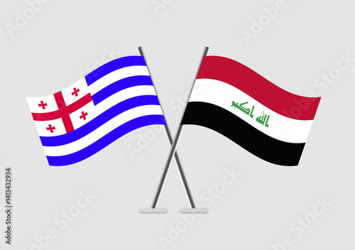 Ajaria and Iraq vector flags flat art with mirrored waves