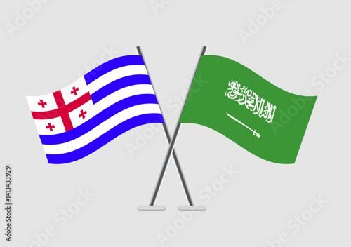 Ajaria and Saudi Arabia vector flags paired in concept of agreement