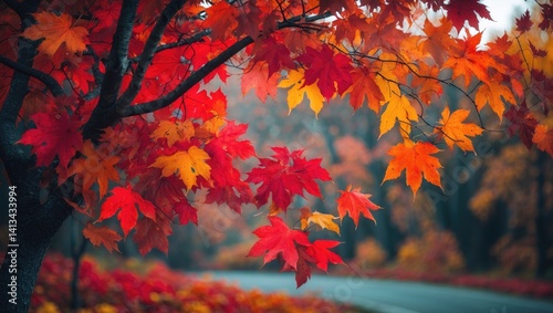 One tree featuring a multitude of colored maple leaves photo