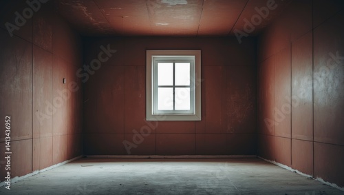 Fototapeta Naklejka Na Ścianę i Meble -  Basement window of a multi-storey building. The wall is made of brick or panels, and the window is small for the technical room.
