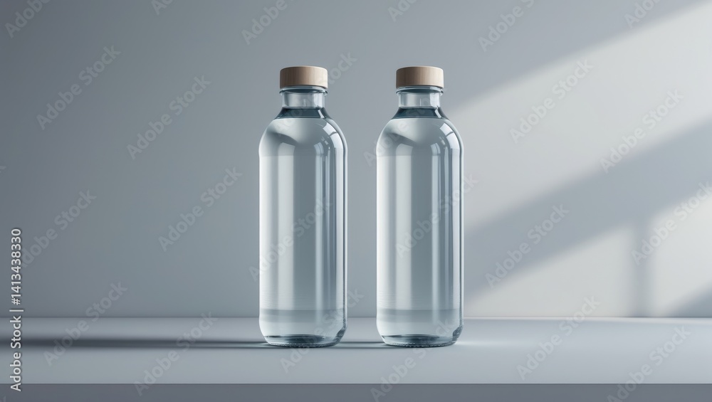 Mock-Up of Water Bottles - Pair with Blank Labels Mock-Up of Water Bottles - Pair with Blank Labels